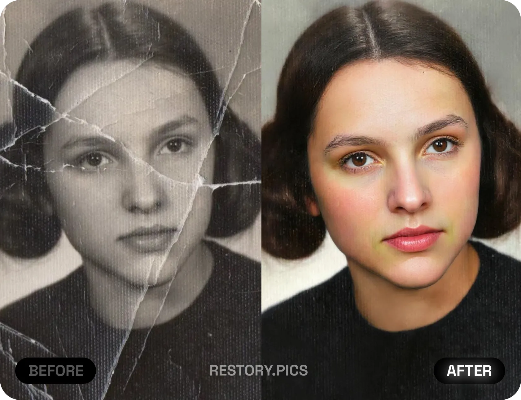 Premium restoration mode results showing superior damage repair and colorization